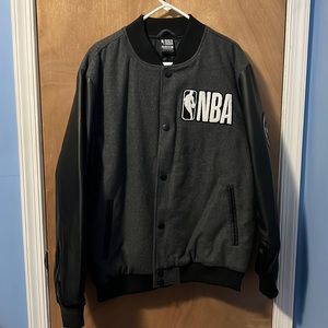 NBA XL Bomber Jacket. Color is Gray, Black, and White.
